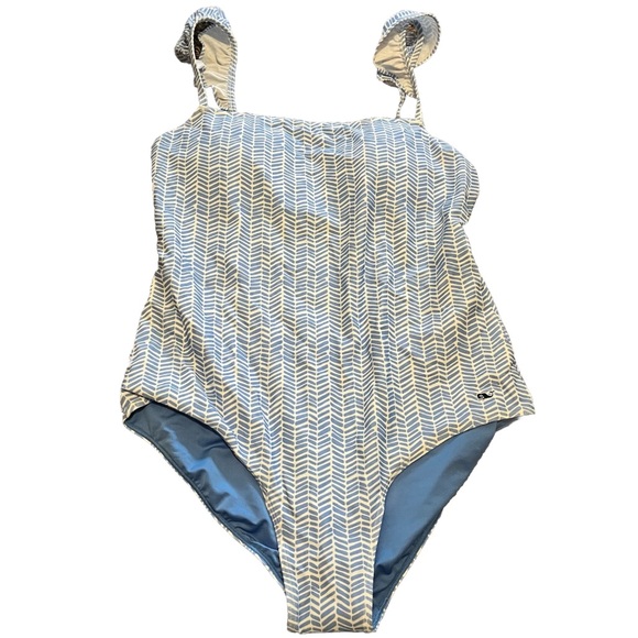 NWT Vineyard Vines XL One Piece Swimsuit Chevron Geo Bayside Blue White $90 - Picture 3 of 8